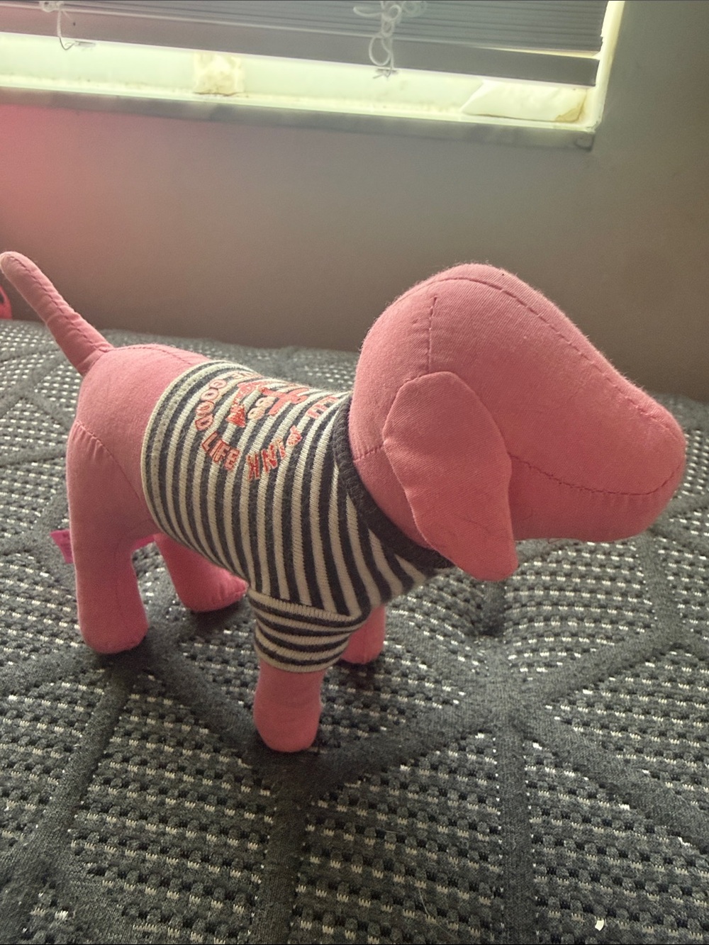 Pink Plush Dog Toy with Striped Shirt - Victoria secret